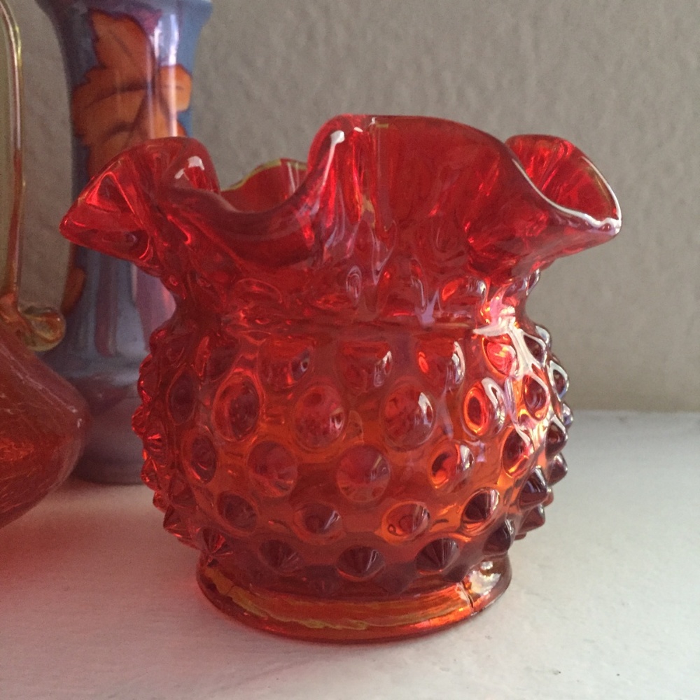 Small Fenton amberina hobob.I am no longer collecting hobnob pattern